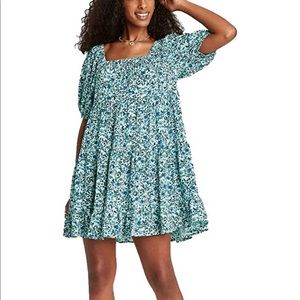 Wild Fable Blue Floral Boho Puff Sleeve Dress